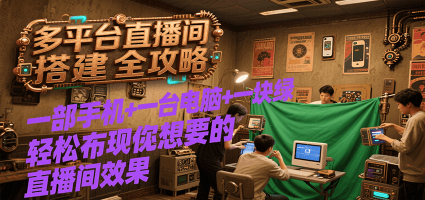 多平台直播间搭建全攻略，一部手机+一台电脑+一块绿布轻松实现你想要的直播间效果-小酒传媒创业网：网创资源∞实战项目∞全网首发