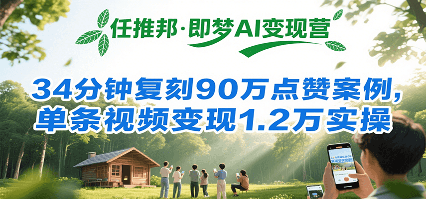 任推邦·即梦AI变现营，34分钟复刻90万点赞案例，单条视频变现1.2万实操-小酒传媒创业网：网创资源∞实战项目∞全网首发