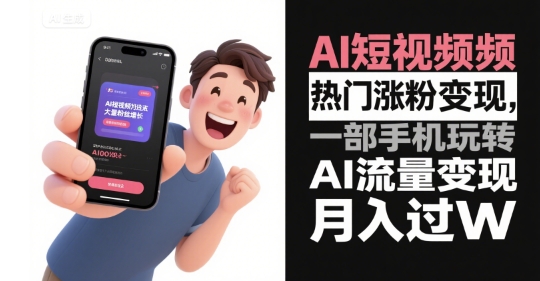 AI短视频热门涨粉变现，一部手机玩转AI流量变现，月入过W-小酒传媒创业网：网创资源∞实战项目∞全网首发
