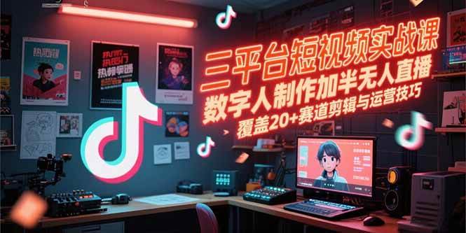 图片[1]-（15265期）三平台短视频实战课，数字人制作加半无人直播，覆盖20+赛道剪辑与运营技巧-小酒传媒：网创资源∞实战项目∞全网首发