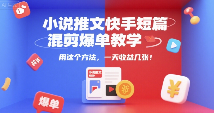 小说推文快手短篇混剪爆单教学，用这个方法，一天收益几张-小酒传媒创业网：网创资源∞实战项目∞全网首发