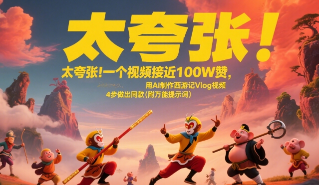 太夸张！一个视频接近100W赞，用AI制作西游记Vlog视频，全流程拆解来了(附万能提示词)-小酒传媒创业网：网创资源∞实战项目∞全网首发
