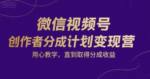 微信视频号创作者分成计划变现营，用心教学，直到取得分成收益-小酒传媒创业网：网创资源∞实战项目∞全网首发