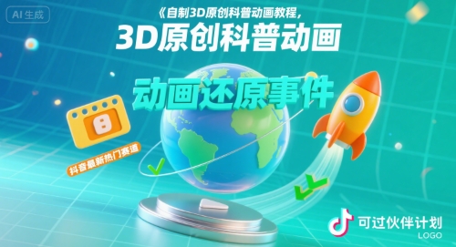 自制3D原创科普动画教程，动画还原事件，抖音最新热门赛道，可过伙伴计划-小酒传媒创业网：网创资源∞实战项目∞全网首发