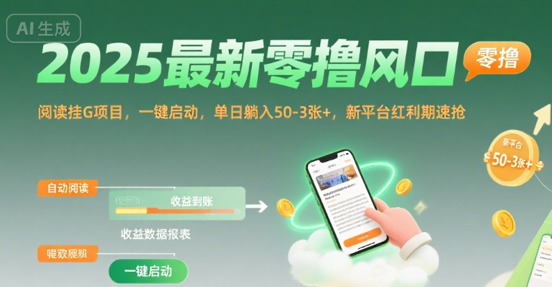 2025最新零撸风口，阅读挂G项目，一键启动，单日躺入 50-3张+，新平台红利期速抢【揭秘】-小酒传媒创业网：网创资源∞实战项目∞全网首发