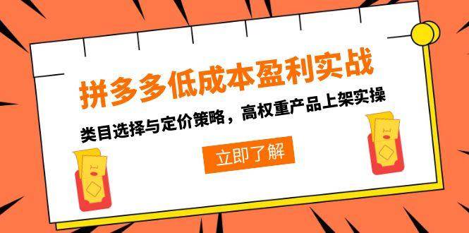 图片[1]-（15143期）拼多多低成本盈利实战，类目选择与定价策略，高权重产品上架实操-小酒传媒：网创资源∞实战项目∞全网首发