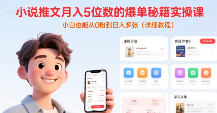 小说推文月入5位数的爆单秘籍实操课，，小白也能从0粉到日入多张(详细教程)-小酒传媒创业网：网创资源∞实战项目∞全网首发