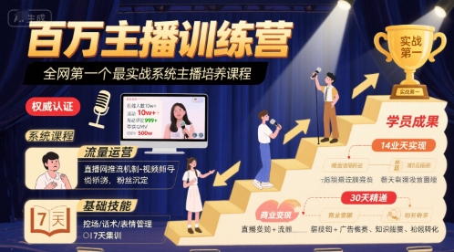 百万主播训练营，全网第一个最实战系统主播培养课程-小酒传媒创业网：网创资源∞实战项目∞全网首发