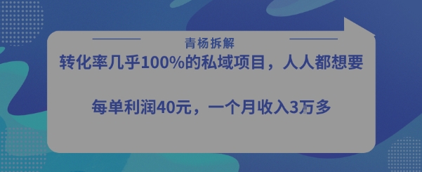 转化率最高的私域项目，每单利润40-50米，月入过1w-小酒传媒创业网：网创资源∞实战项目∞全网首发