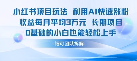 适合小白操作的小红书新项目，利用AI快速涨粉，收益每月平均1W+-小酒传媒创业网：网创资源∞实战项目∞全网首发