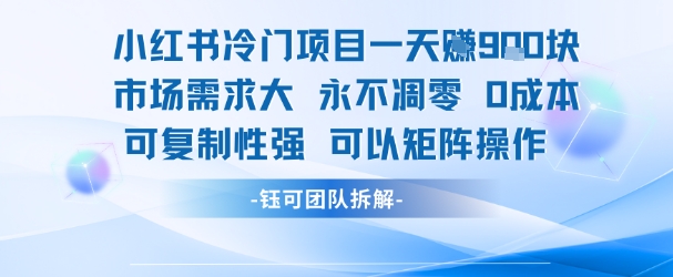 小红书冷门项目一天收益9张，市场需求大，0成本，可复制性强可以矩阵操作-小酒传媒创业网：网创资源∞实战项目∞全网首发