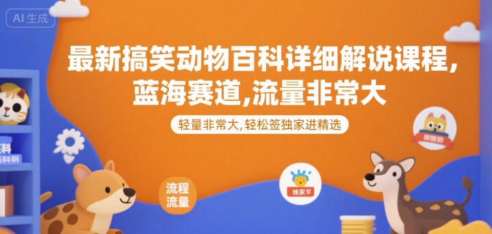 最新搞笑动物百科详细解说课程，蓝海赛道，流量非常大，轻松签独家进精选-小酒传媒创业网：网创资源∞实战项目∞全网首发