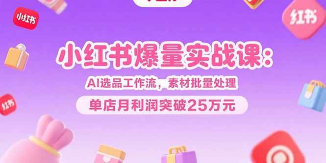 （15462期）小红书爆量实战课：AI选品工作流，素材批量处理，单店月利润突破25万元-小酒传媒创业网：网创资源∞实战项目∞全网首发