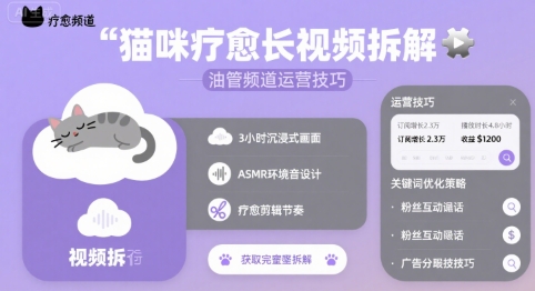 猫咪疗愈长视频拆解 &油管频道运营技巧-小酒传媒创业网：网创资源∞实战项目∞全网首发
