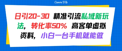 日引 20-30 精准引流私域新玩法，转化率50% 高客单虚拟资料，小白一台手机就能做-小酒传媒创业网：网创资源∞实战项目∞全网首发