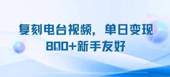 复刻电台视频，单日变现8张+新手友好，长期可做-小酒传媒创业网：网创资源∞实战项目∞全网首发