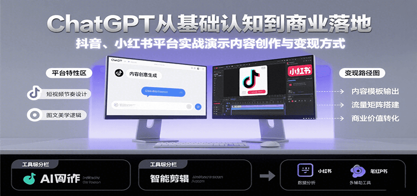 ChatGPT从基础认知到商业落地，实战演示抖音、小红书等平台的内容创作与变现-小酒传媒创业网：网创资源∞实战项目∞全网首发