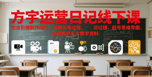 方宇运营日记线下课，包含剪辑制作技巧、拍摄引导过程、起号思维导图、选题等多个教学资料-小酒传媒创业网：网创资源∞实战项目∞全网首发