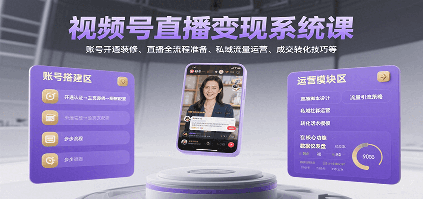 视频号直播变现系统课，账号开通装修、直播全流程准备、私域流量运营、成交转化技巧等-小酒传媒创业网：网创资源∞实战项目∞全网首发