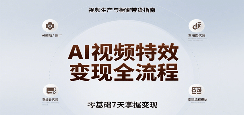 AI视频特效变现全流程，零基础7天掌握视频生产到橱窗带货变现-小酒传媒创业网：网创资源∞实战项目∞全网首发