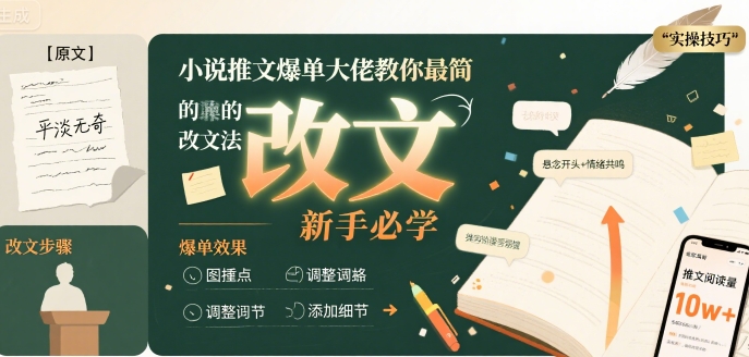 小说推文爆单大佬教你最简单的改文方法实操课，新手必学-小酒传媒创业网：网创资源∞实战项目∞全网首发