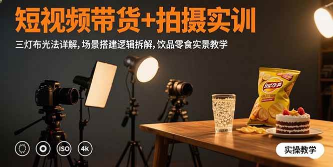 （15540期）短视频带货+拍摄实训：三灯布光法详解,场景搭建逻辑拆解,饮品零食实景教学-小酒传媒创业网：网创资源∞实战项目∞全网首发