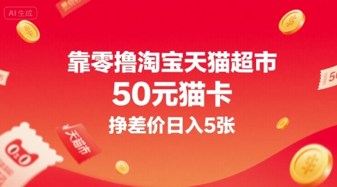 靠零撸淘宝天猫超市50元猫卡，挣差价日入5张-小酒传媒创业网：网创资源∞实战项目∞全网首发