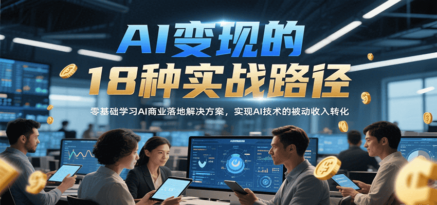 AI变现的18种实战路径，零基础学习AI商业落地解决方案，实现AI技术的被动收入转化-小酒传媒创业网：网创资源∞实战项目∞全网首发
