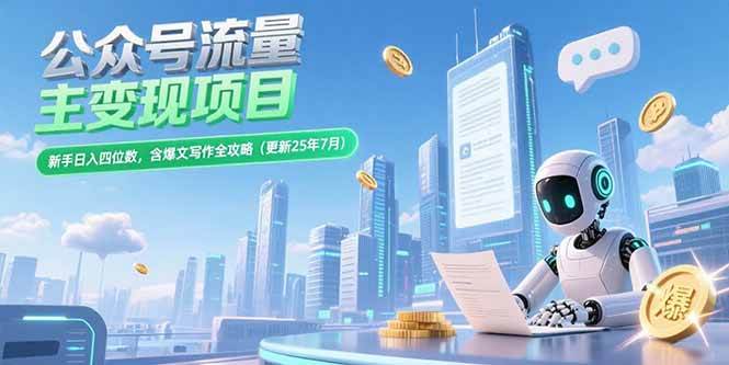 （15412期）公众号流量主变现项目，新手日入四位数，含爆文写作全攻略(更新25年7月)-小酒传媒创业网：网创资源∞实战项目∞全网首发
