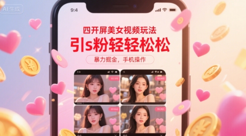 四开屏美女视频玩法，引s粉轻轻松松，暴力掘金，手机操作【揭秘】-小酒传媒创业网：网创资源∞实战项目∞全网首发