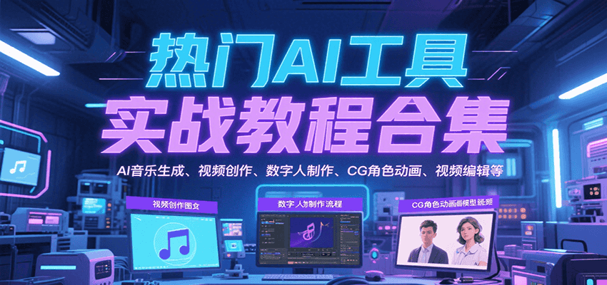 热门AI工具实战教程合集，AI音乐生成、视频创作、数字人制作、CG角色动画、视频编辑等-小酒传媒创业网：网创资源∞实战项目∞全网首发