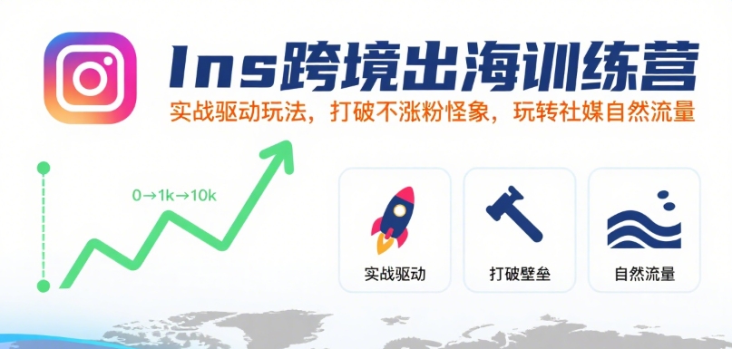 Ins跨境出海训练营，实战驱动玩法，打破不涨粉怪象，玩转社媒自然流量-小酒传媒创业网：网创资源∞实战项目∞全网首发