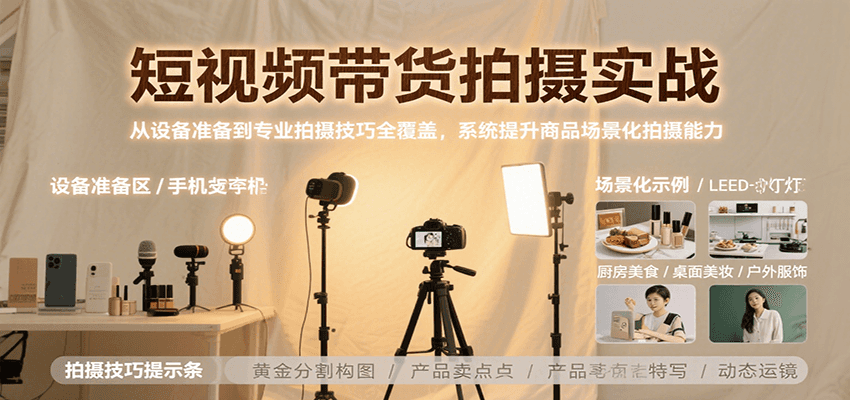 短视频带货拍摄实战，从设备准备到专业拍摄技巧全覆盖，系统提升商品场景化拍摄能力-小酒传媒创业网：网创资源∞实战项目∞全网首发