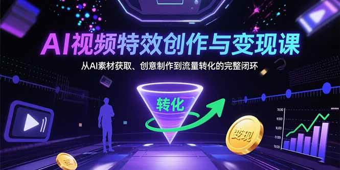 （15587期）AI视频特效创作与变现课：从AI素材获取、创意制作到流量转化的完整闭环-小酒传媒创业网：网创资源∞实战项目∞全网首发