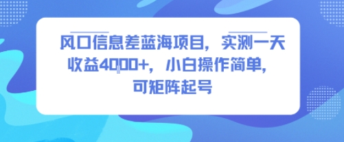 风口信息差蓝海项目，实测一天收益4k+，小白操作简单，可矩阵起号-小酒传媒创业网：网创资源∞实战项目∞全网首发