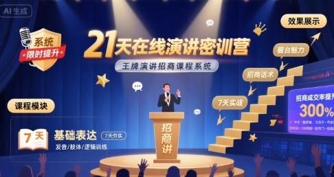 21天在线演讲密训营，王牌演讲招商课程系统-小酒传媒创业网：网创资源∞实战项目∞全网首发