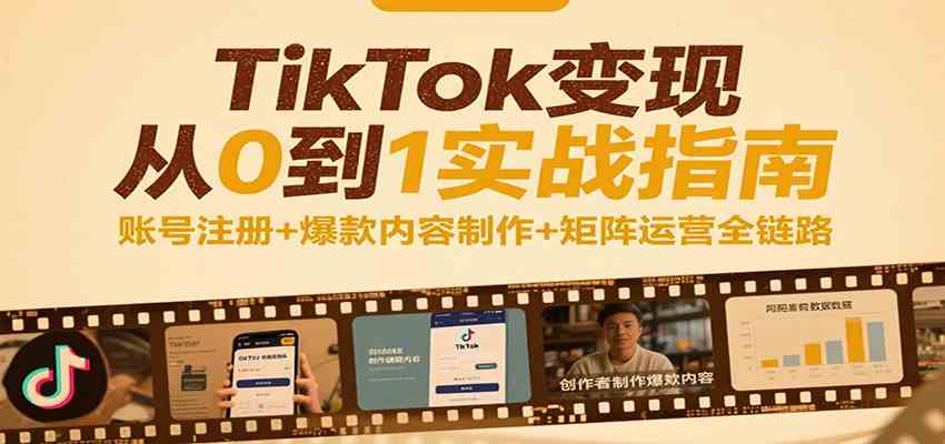 TikTok变现从0到1实战指南：账号注册+爆款内容制作+矩阵运营全链路-小酒传媒创业网：网创资源∞实战项目∞全网首发