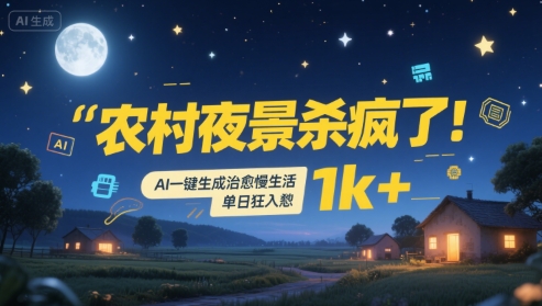 农村夜景杀疯了！AI一键生成治愈系慢生活，单日狂入1k+-小酒传媒创业网：网创资源∞实战项目∞全网首发