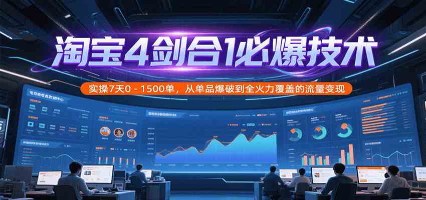 淘宝4剑合1必爆技术，实操7天0-1500单，从单品爆破到全火力覆盖的流量变现-小酒传媒创业网：网创资源∞实战项目∞全网首发