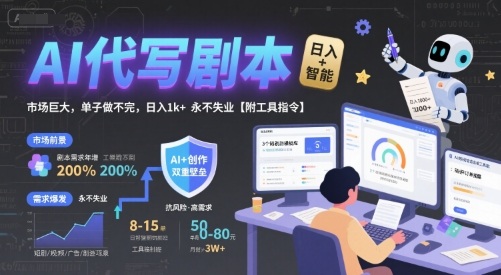 AI代写剧本，市场巨大，单子做不完，日入1k+ 永不失业【附工具指令】-小酒传媒创业网：网创资源∞实战项目∞全网首发