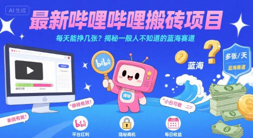 最新哔哩哔哩上B站搬砖项目，每天能挣几张？揭秘一般人不知道的蓝海赛道-小酒传媒创业网：网创资源∞实战项目∞全网首发