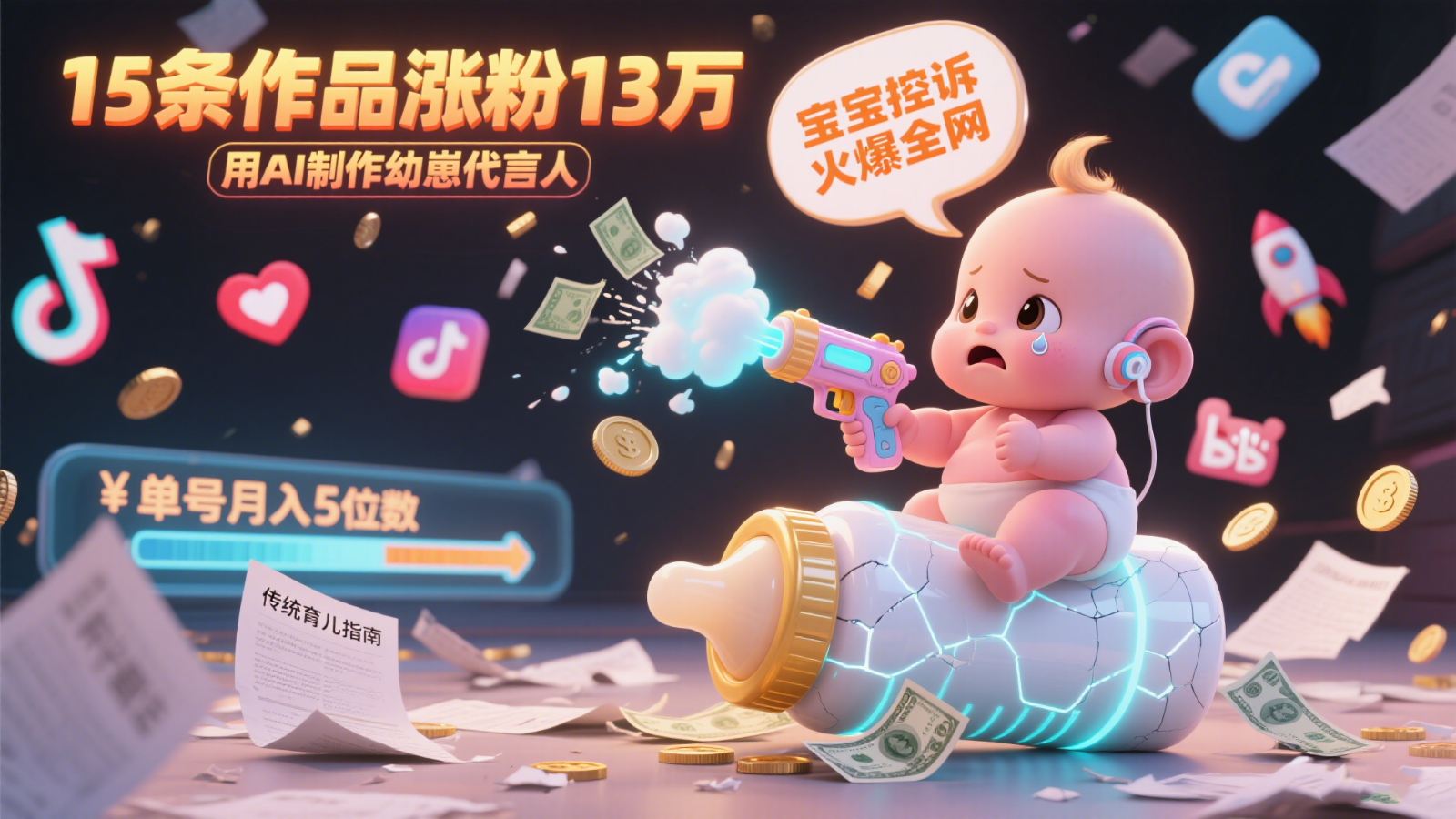 用AI制作幼崽代言人，宝宝的控诉火爆全网，15条作品涨粉13万，单号月入5位数实操教程-小酒传媒创业网：网创资源∞实战项目∞全网首发