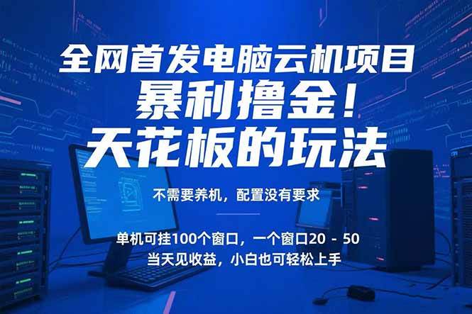 图片[1]-（15323期）电脑云机项目 暴力撸金玩法，不需要养机 配置没有要求 单机100个窗口一…-小酒传媒：网创资源∞实战项目∞全网首发
